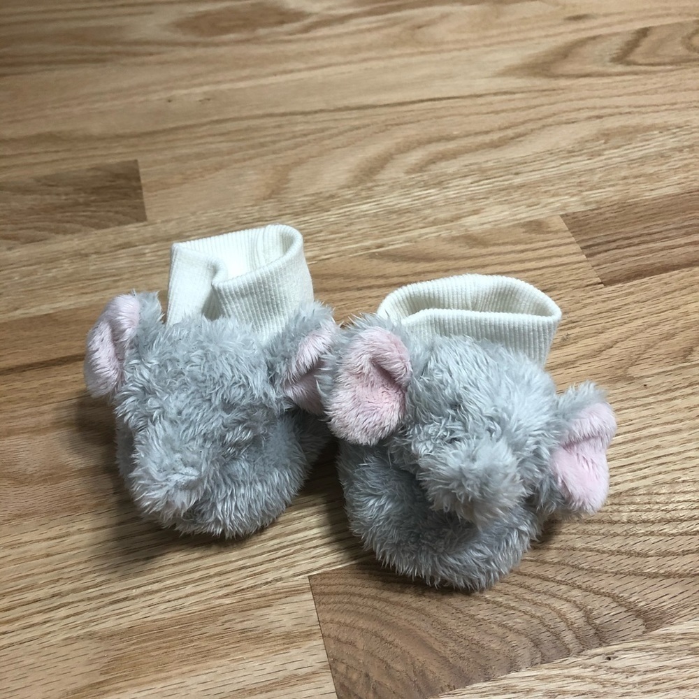 Fuzzy Elephant Rattle Slippers Baby Infant